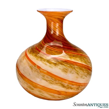 Mid-Century Italian Murano Atomic Orange Spiraled Art Glass Vase