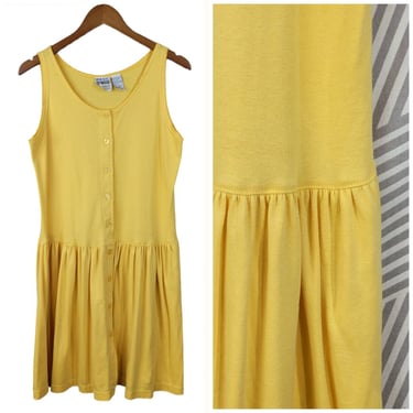 Vintage Casual Cotton Tank Dress size Small Medium flare skirt Yellow *piling 