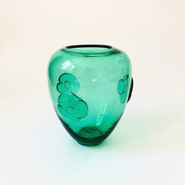 Large Blown Glass Green Floral Vase 