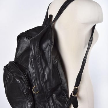 Black REAL LEATHER Backpack, Travel Duffel BAG Vintage 1970's, 1980's Carry On Bag Purse Luggage Boho Classic Hippie Disco era Large 