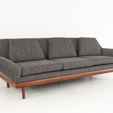 Flexsteel Mid Century Walnut Gondola Sofa with Knoll Fabric - mcm 