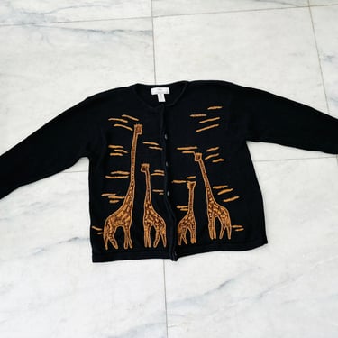 Vintage Lisa International Giraffe Knit Cardigan Sweater Size XL 