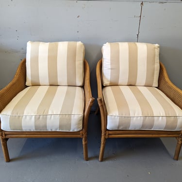 Vintage Baker Rattan and Cane Lounge Chairs - Set of 2 