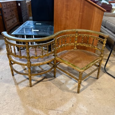 Antique Tete-A-Tete Conversation Bench with Cane Seat