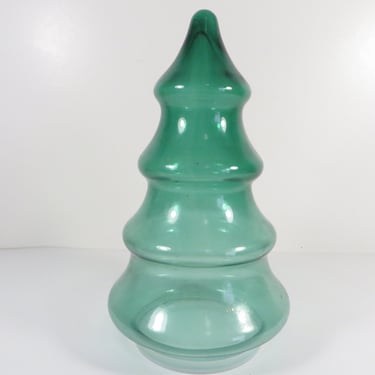 Vintage Green Glass Christmas Tree Candy Dish - Christmas Tree Candy Container 