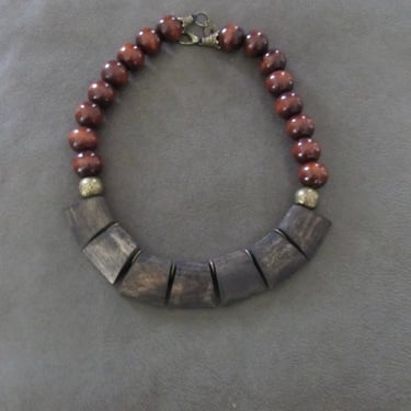 Chunky brown wooden statement necklace 