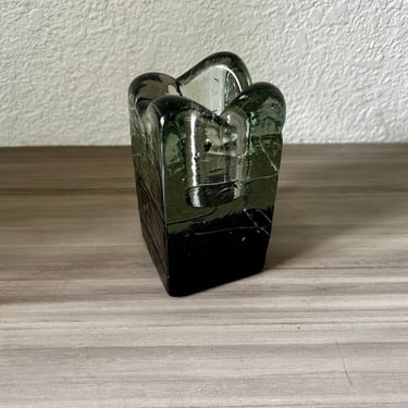 Vintage MCM Blenko Art Grey Glass Ice Cube Block Candleholder 