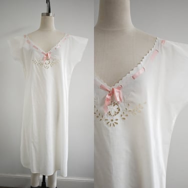 Vintage White Cotton Long Night Gown 