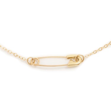 Safety pin necklace, 14K yellow gold