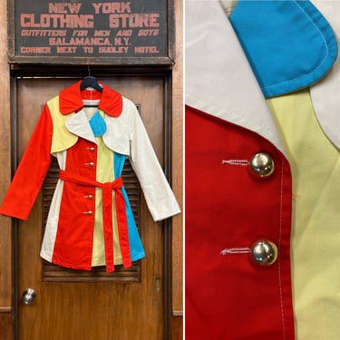 Vintage 1960’s Ultimate Mod Belted Color Block Style Trench Coat Jacket, Vintage 1960’s Coat, Mod Style, Trench Coat, Vintage Colorblock 