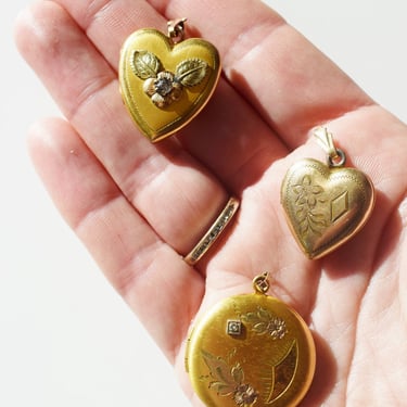 Vintage Forget-Me-Not Lockets- U Pick! 1940s-1950s Gold-Fill Photo Lockets | Heart Shaped | Round 