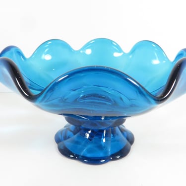 Vintage Blue Glass Pedestal Candle Holder - Turquoise Blue Glass Candle Holders 