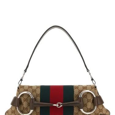 Gucci Woman Gg Supreme Fabric And Leather Medium Gucci Horsebit Chain Shoulder Bag