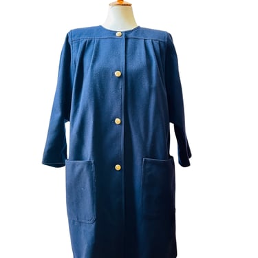Vintage Valentino Miss V Navy Blue Wool A-line Coat