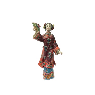 Chinese Porcelain Qing Style Dressing Flower Fan Lady Figure ws3711E 