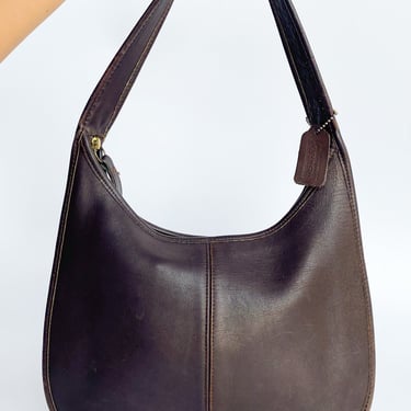 1980s Chocolate Leather Coach Crescent “Ergo” Bag