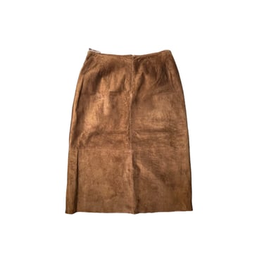 Vintage John Paul Richard Brown Suede Midi Skirt, Size 10 