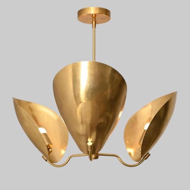 3 OVERSIZE BRASS SCOOP mcm style chandelier 