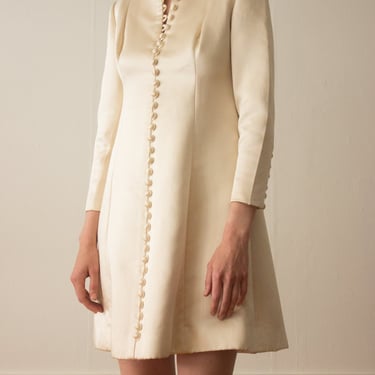 1960s Pearl Silk Duchess Satin Mini Dress 