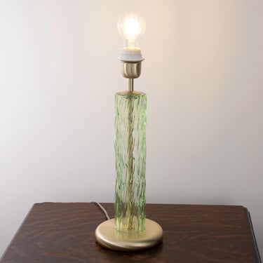 Murano glass table lamp, Cylinder apple green color with brushed finish, height 40 cm design lamps  Made in Italy 