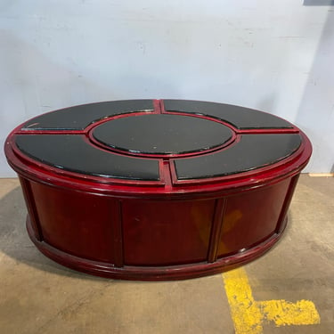 Black and Red Oval Coffee Table with Hidden Storage