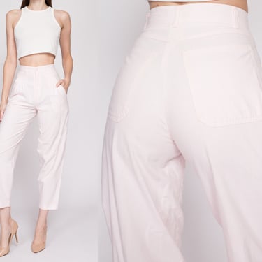 XS 80s Pastel Pink High Waisted Pants 23" | Retro Vintage Pleated Tapered Leg Cotton Trousers 