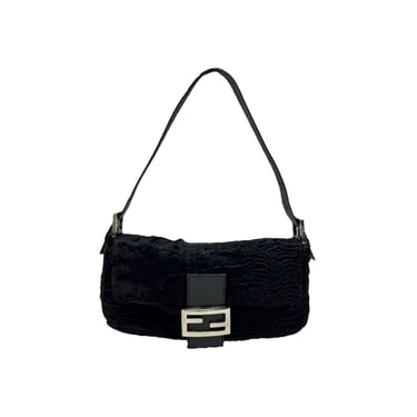 Fendi Black Fur Baguette Bag