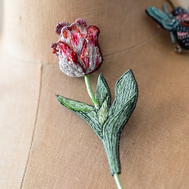 Striped Tulip Embroidered Pin