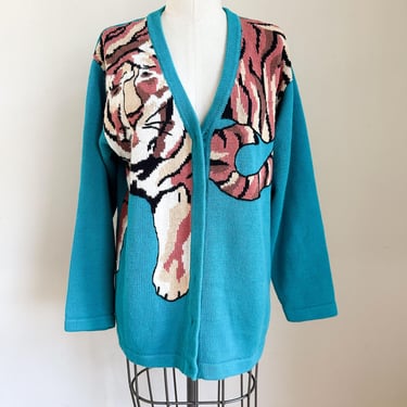 Vintage 1980s Storybook Tiger Novelty Cardigan / S 