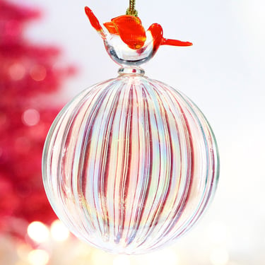 VINTAGE: Blown Lampwork Glass Bird Ornament - Iridescent Glass Ornament - Red Bird - SKU 30-404-00032334 