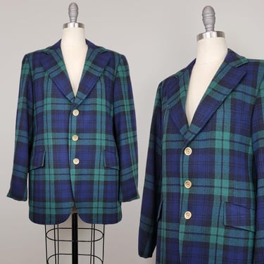 1970s Plaid Blazer / Men's Tartan Jacket / Black Watch Tartan / Menswear for Women / Made in Scotland / 1970s Blazer / Size Medium 40