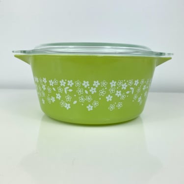 Vintage Pyrex Spring Blossom Small Flowers Lime Green Casserole Dish w/Lid, #474 Pyrex Vintage Crazy Daisy Green/White Replacement Dish 