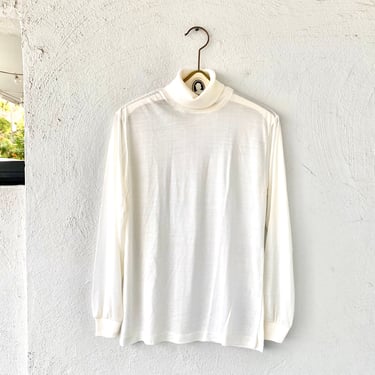 Vintage 60s Turtleneck Sweater // Minimalist White Pullover High Neck Layering Shirt Top 