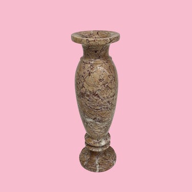 Vintage Marble Vase Retro 1980s Contemporary + Browns and White + Footed Base + Stone + Bookshelf Décor + Flower Display + Made in Pakistan 