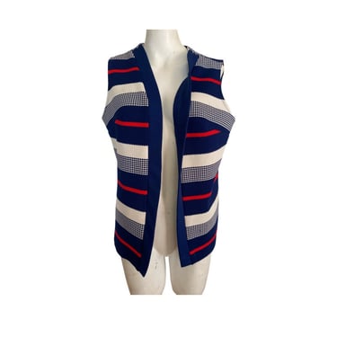70's Vintage nautical Vest, red white and navy blue striped vest top, women's nautical top, retro rockabilly vest size small s 6 / 8 