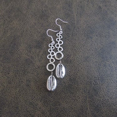 Long mid century modern silver cowrie shell earrings 