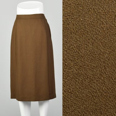 Small Givenchy Skirt 1980s Brown Wool Pockets Designer Modest Skirt 