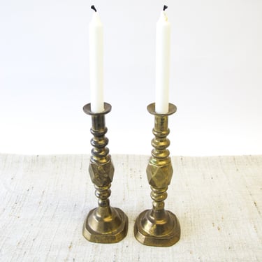 Set of 2 of Heavy Moroccan Brass Tapered Candle Sticks 