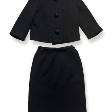 Vintage 1950s Women's LILLI ANN 2pc Boucle Wool Black Suit ~ jacket / blazer / skirt ~ 50s Set ~ 