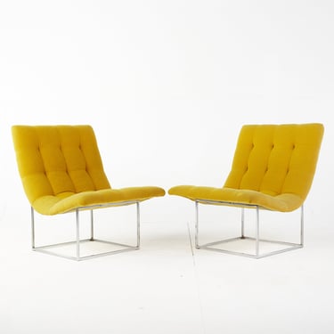 Milo Baughman for Thayer Coggin Mid Century Tuften Scoop Thin Line Lounge Chairs - Pair - mcm 