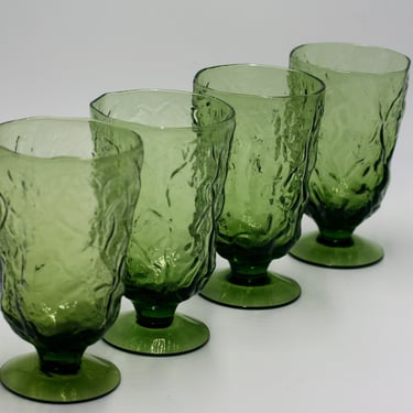 vintage Morgantown green crinkle pedestal glasses 