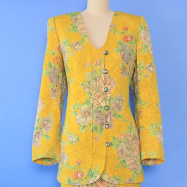 Ungaro Daffodil Brocade Mini Skirt Suit S/M