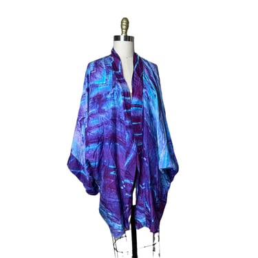 Vintage Handmade Blue Purple Tie Dye Silk Kimono 