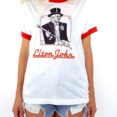 Vintage 70s Red and White Elton John Ringer Tee 