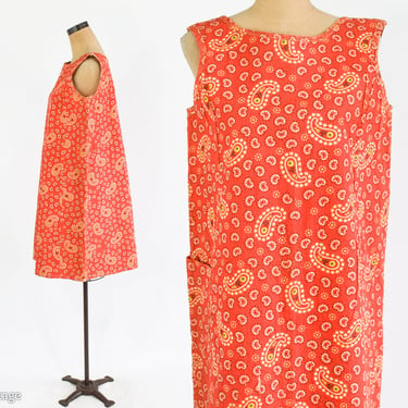 1960s Red Paper Caper Dress | 60s Red Paisley Paper Shift | Mod Shift Paper Dress | Pop Art Dress | Medium 