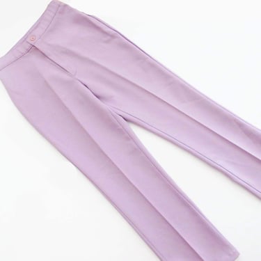 80s Pastel Lavender Purple High Waist Trouser Pants 25 26 - Vintage 1980s Polyester Kawaii  Womens Trousers - Solid Color - 