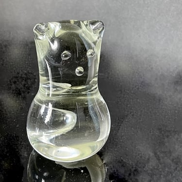 Vintage Glass Cat Figurine Mid Century Modern Signed 