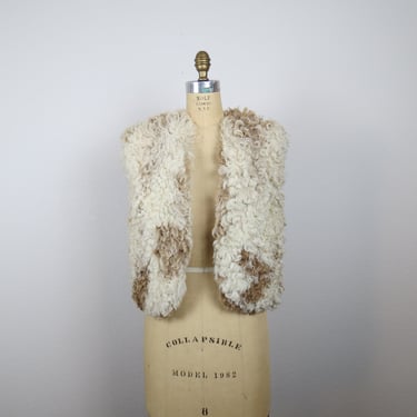 Vintage 1970s curly Mongolian lamb vest, genuine fur, medium 