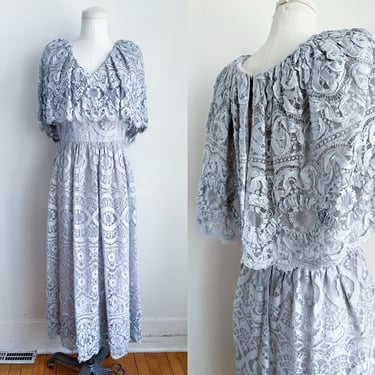 Vintage 1980s Morton Myles Steel Gray Lace Dress / S 
