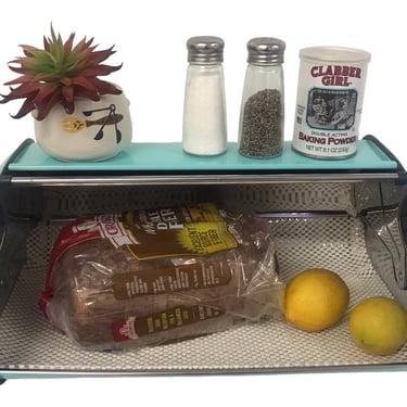 Vintage Retro Aqua Metal Bread Box || Mid-Century Modern Stylish Kitchen Storage 